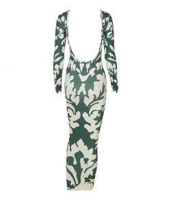 Trendy & Unique What's New Trendy Long Sleeve Camo Print Backless Maxi Dress - Green