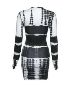 Trendy & Unique What's New Trendy Mélange Tie Dye Bodycon Long Sleeve Mini Dress - Black