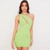 Trendy & Unique Trendy One Shoulder Cut Out Ruched Mesh Party Mini Dress - Green What's New