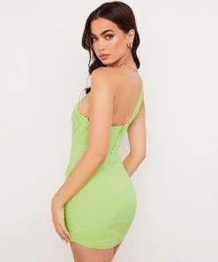 Trendy & Unique Trendy One Shoulder Cut Out Ruched Mesh Party Mini Dress - Green What's New