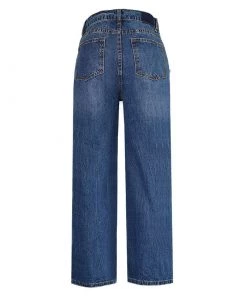 Trendy & Unique What's New Trendy Peal Trim High Waist Faded Wide Leg Jeans - Dark Blue