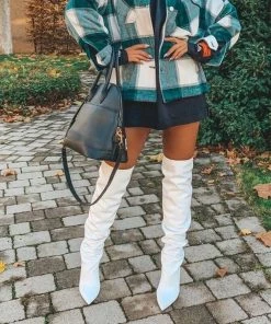 Trendy & Unique Trendy Pointed Toe Leather Western Thigh High Boots - White What's New