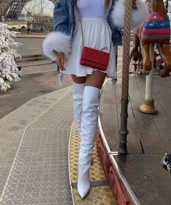 Trendy & Unique Trendy Pointed Toe Leather Western Thigh High Boots - White What's New