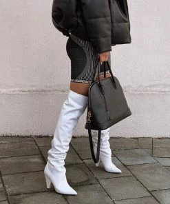 Trendy & Unique Trendy Pointed Toe Leather Western Thigh High Boots - White What's New