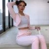 Trendy & Unique Trendy Rhinestone Velvet Crop Hoodie Pant Matching Set - Pink What's New