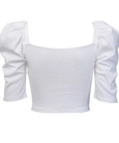 Trendy & Unique Trendy Ruched Puff Sleeve Cropped Ribbed Pullover Sweater - Beige What's New