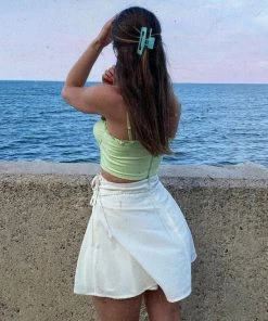 Trendy & Unique Trendy Ruffle Edge Bustier Button Trim Crop Corset Top - Green