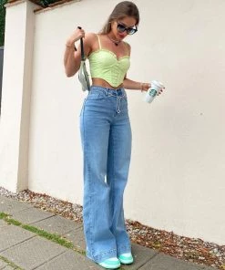 Trendy & Unique Trendy Ruffle Edge Bustier Button Trim Crop Corset Top - Green