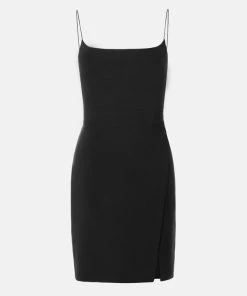 Trendy & Unique Trendy Spaghetti Strap Front Slit Bodycon Party Mini Dress - Black What's New