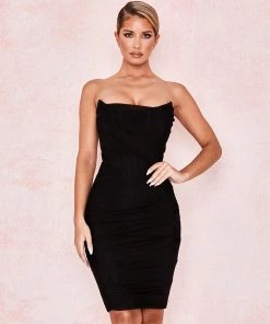 Trendy & Unique Trendy Strapless Mesh Ruched Bodycon Corset Mini Dress - Black What's New
