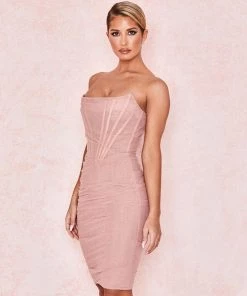 Trendy & Unique Trendy Strapless Mesh Ruched Bodycon Corset Mini Dress - Pink What's New