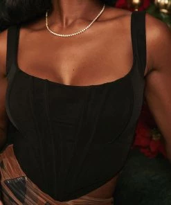 Trendy & Unique What's New Trendy Suspender Strap Square Neck Crop Corset Top - Black