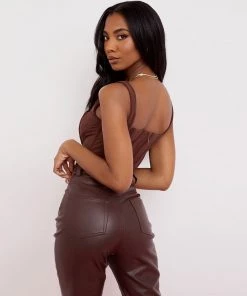 Trendy & Unique Trendy Suspender Strap Square Neck Crop Corset Top - Coffee What's New