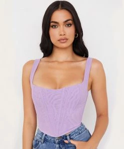 Trendy & Unique Trendy Suspender Strap Square Neck Crop Corset Top - Purple