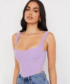 Trendy & Unique Trendy Suspender Strap Square Neck Crop Corset Top - Purple