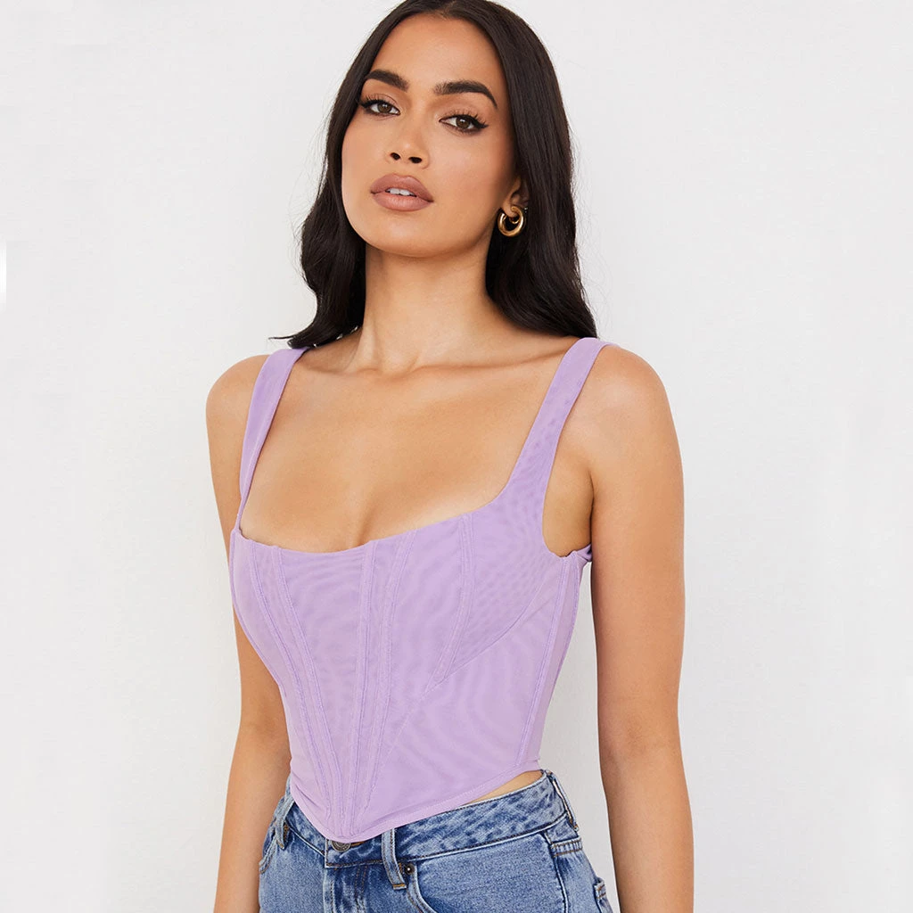 Trendy & Unique Trendy Suspender Strap Square Neck Crop Corset Top - Purple 4 Trendy & Unique Trendy Suspender Strap Square Neck Crop Corset Top - Purple