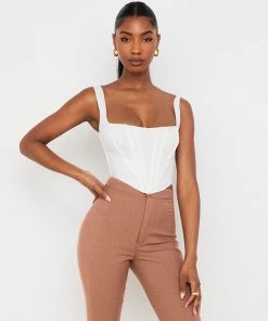 Trendy & Unique What's New Trendy Suspender Strap Square Neck Crop Corset Top - White