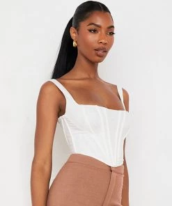 Trendy & Unique What's New Trendy Suspender Strap Square Neck Crop Corset Top - White