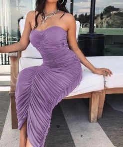 Trendy & Unique What's New Trendy Sweetheart Strapless Ruched Bodycon Cocktail Midi Dress - Purple 8 Trendy & Unique What's New Trendy Sweetheart Strapless Ruched Bodycon Cocktail Midi Dress - Purple