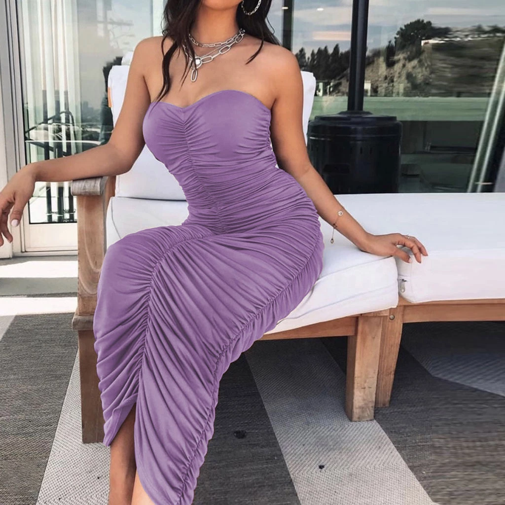 Trendy & Unique What's New Trendy Sweetheart Strapless Ruched Bodycon Cocktail Midi Dress - Purple 5 Trendy & Unique What's New Trendy Sweetheart Strapless Ruched Bodycon Cocktail Midi Dress - Purple