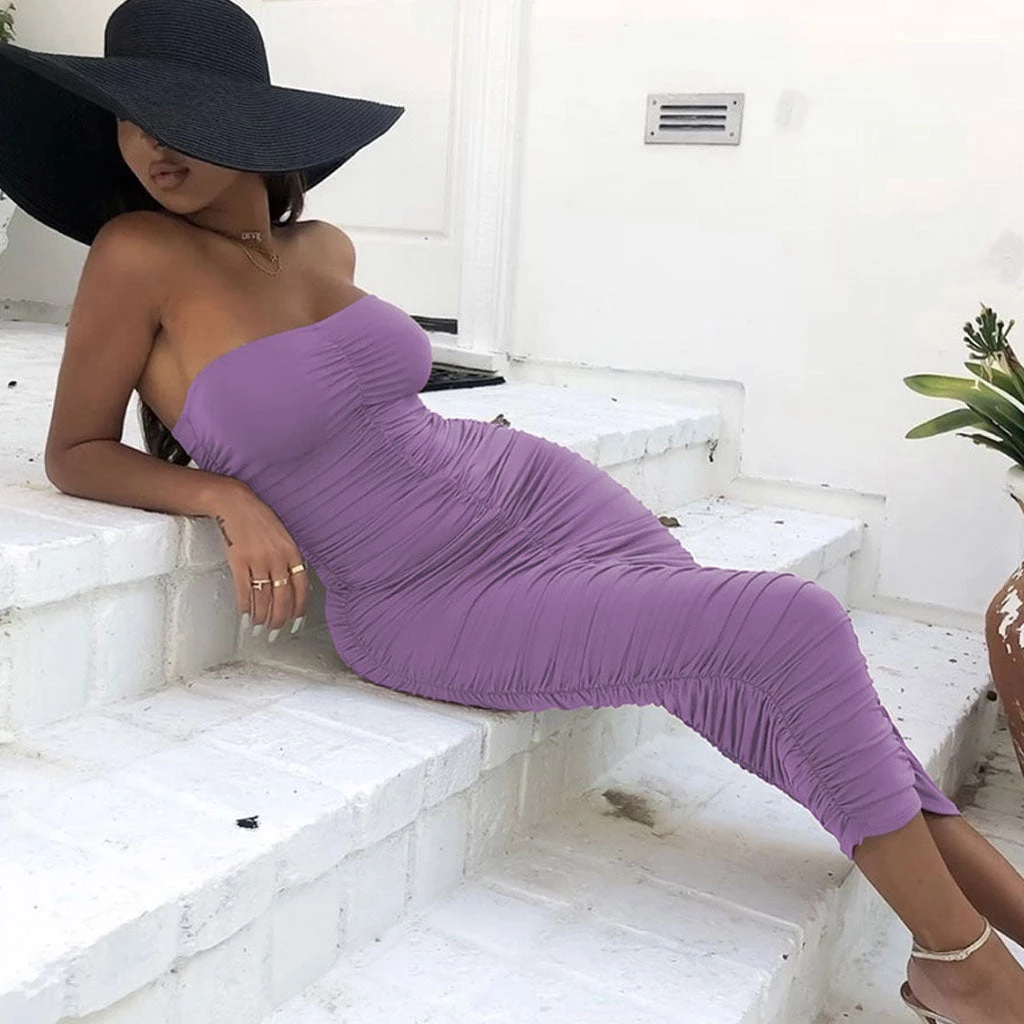 Trendy & Unique What's New Trendy Sweetheart Strapless Ruched Bodycon Cocktail Midi Dress - Purple 3 Trendy & Unique What's New Trendy Sweetheart Strapless Ruched Bodycon Cocktail Midi Dress - Purple