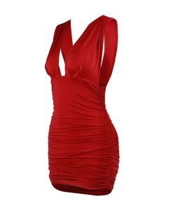 Trendy & Unique Trendy V Neck Ruched Bodycon Strapless Party Mini Dress - Burgundy What's New