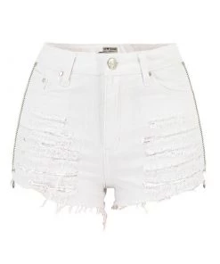 Trendy & Unique What's New Trendy Zip Trim High Waist Distressed Denim Shorts - White 8 Trendy & Unique What's New Trendy Zip Trim High Waist Distressed Denim Shorts - White
