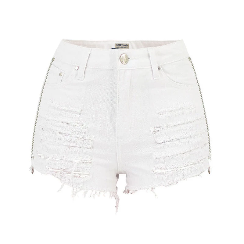 Trendy & Unique What's New Trendy Zip Trim High Waist Distressed Denim Shorts - White 5 Trendy & Unique What's New Trendy Zip Trim High Waist Distressed Denim Shorts - White