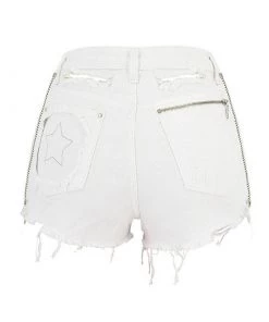 Trendy & Unique What's New Trendy Zip Trim High Waist Distressed Denim Shorts - White 9 Trendy & Unique What's New Trendy Zip Trim High Waist Distressed Denim Shorts - White
