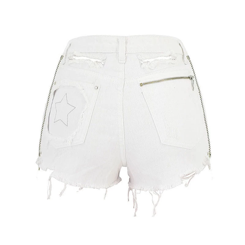 Trendy & Unique What's New Trendy Zip Trim High Waist Distressed Denim Shorts - White 6 Trendy & Unique What's New Trendy Zip Trim High Waist Distressed Denim Shorts - White