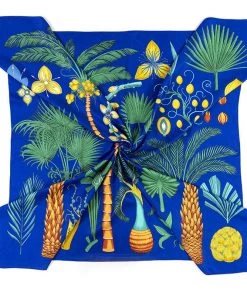 Trendy & Unique What's New Tropical Print Oversized Square Silk Twill Scarf - Klein Blue