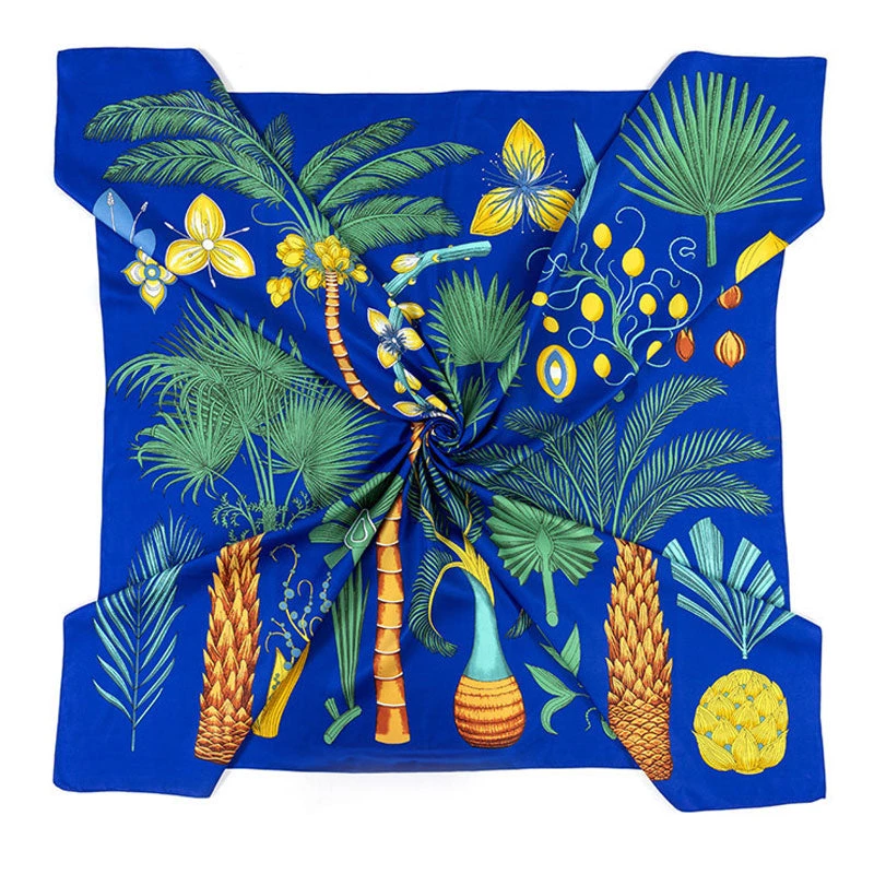 Trendy & Unique What's New Tropical Print Oversized Square Silk Twill Scarf - Klein Blue 4 Trendy & Unique What's New Tropical Print Oversized Square Silk Twill Scarf - Klein Blue
