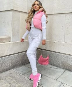 Trendy & Unique Two-Way High Neck Drawstring Edge Cropped Quilted Vest - Pink What's New