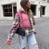 Trendy & Unique Two-Way High Neck Drawstring Edge Cropped Quilted Vest - Pink What's New
