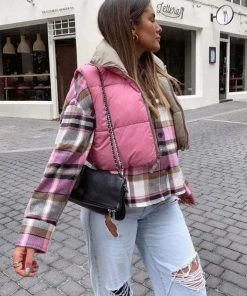 Trendy & Unique Two-Way High Neck Drawstring Edge Cropped Quilted Vest - Pink What's New