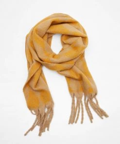 Trendy & Unique Unique Argyle Printed Mohair Tassel Narrow Wrap Scarf - Yellow What's New