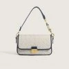 Trendy & Unique What's New Unique Bead Trimmed Flap Front Buckled Ruched Shoulder Bag - White