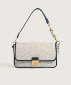 Trendy & Unique What's New Unique Bead Trimmed Flap Front Buckled Ruched Shoulder Bag - White