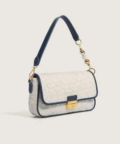 Trendy & Unique What's New Unique Bead Trimmed Flap Front Buckled Ruched Shoulder Bag - White