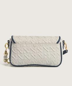 Trendy & Unique What's New Unique Bead Trimmed Flap Front Buckled Ruched Shoulder Bag - White