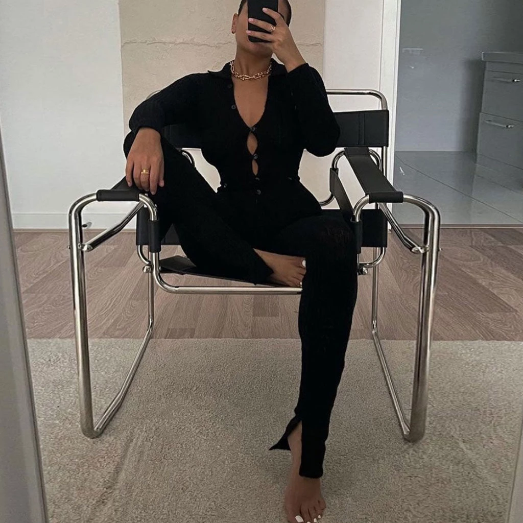 Trendy & Unique Unique Collared Button Up Long Sleeve Side Slit Ribbed Jumpsuit - Black What's New 5 Trendy & Unique Unique Collared Button Up Long Sleeve Side Slit Ribbed Jumpsuit - Black What's New