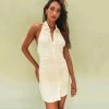 Trendy & Unique Unique Collared Halter Neck Button Down Ruched Party Mini Dress - White What's New