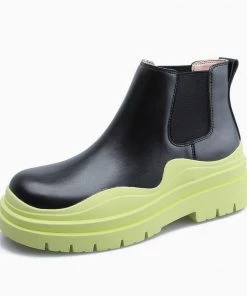 Trendy & Unique What's New Unique Contrast Rubber-Trimmed Low Lug Sole Chelsea Boots - Yellow