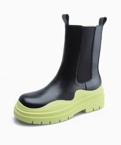 Trendy & Unique Unique Contrast Rubber-Trimmed Lug Sole Chelsea Boots - Yellow What's New