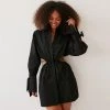 Trendy & Unique What's New Unique Cut Out Long Sleeve Button Up Shirt Mini Dress - Black
