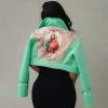 Trendy & Unique What's New Unique Floral Print Long Sleeve Button Up Collared Crop Coat - Green