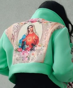 Trendy & Unique What's New Unique Floral Print Long Sleeve Button Up Collared Crop Coat - Green