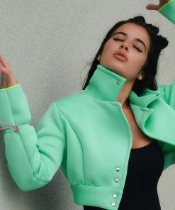 Trendy & Unique What's New Unique Floral Print Long Sleeve Button Up Collared Crop Coat - Green