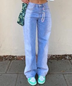 Trendy & Unique What's New Unique Gradient High Waist Faded Straight Leg Jeans - Blue