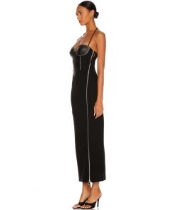 Trendy & Unique Unique Halter Zip Side Panel Leather Cocktail Midi Dress - Black What's New